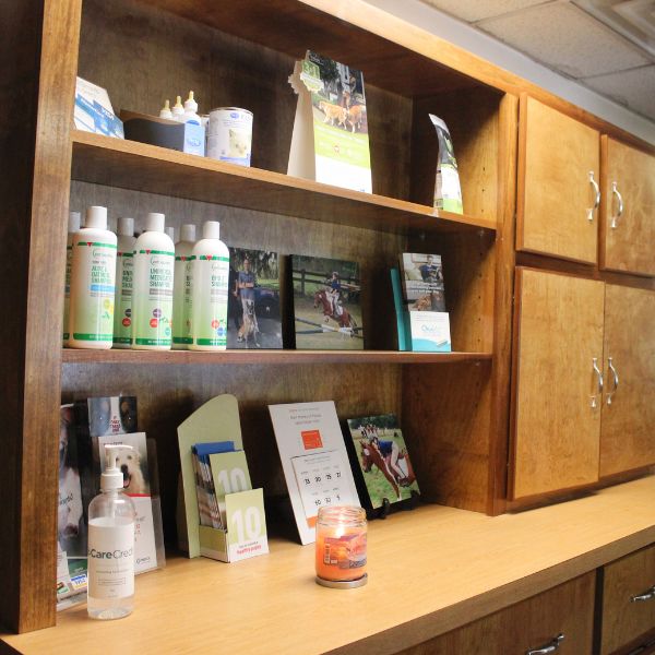 A shelf displaying an assortment of various products